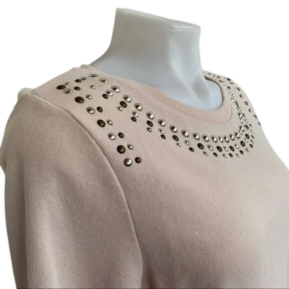 H&M Rhinestone Sweatshirt Light Pink 3/4 Sleeve Sweater Size S - Picture 6 of 11